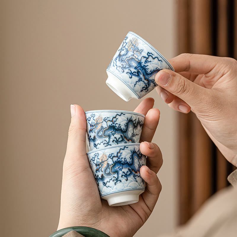 Nimara Ritual Small Blue And White Dragon Pattern Ceramic Teacup Kung Fu Tea Cups 45ml