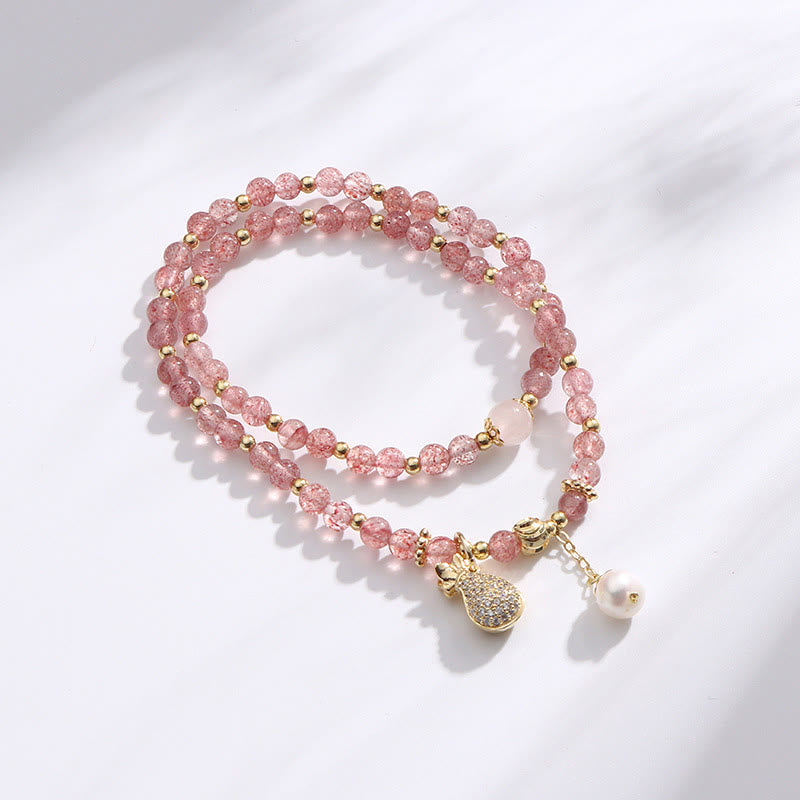 Nimara Ritual Strawberry Quartz Money Bag Positive Charm Double Wrap Bracelet