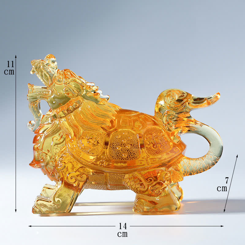 Nimara Ritual Feng Shui Dragon Turtle Handmade Liuli Crystal Art Piece Home Office Decoration