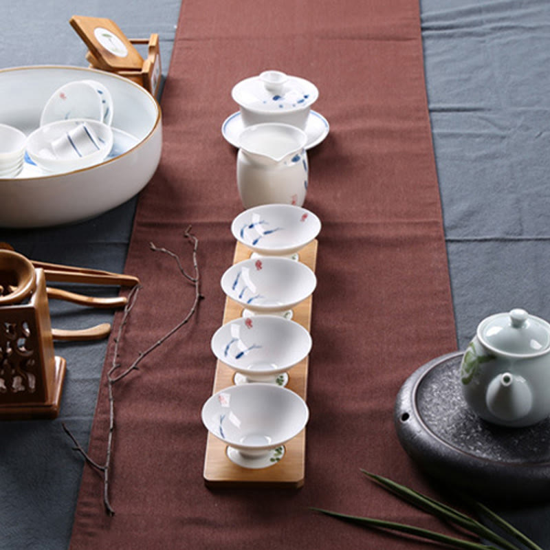 Nimara Ritual Jingdezhen Blue and White Porcelain Koi Fish Ceramic Teacup Kung Fu Tea Cups