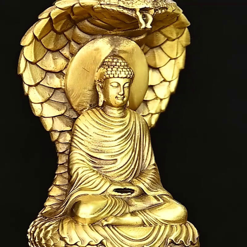 Nimara Ritual Buddha Shakyamuni Snake Figurine Serenity Copper Statue Home Offering Decoration