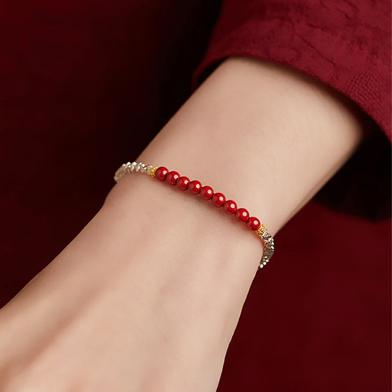 Nimara Ritual 925 Sterling Silver Cinnabar Fu Character Blessing Bracelet