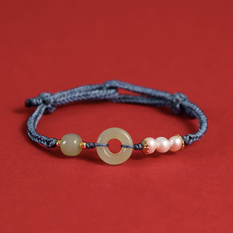 Nimara Ritual Natural Hetian Jade Pearl Peace Buckle Luck Bracelet