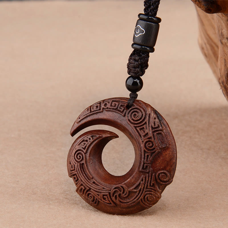 Nimara Ritual Small Leaf Red Sandalwood Ebony Wood One's Luck Improves Design Patern Protection Necklace Pendant