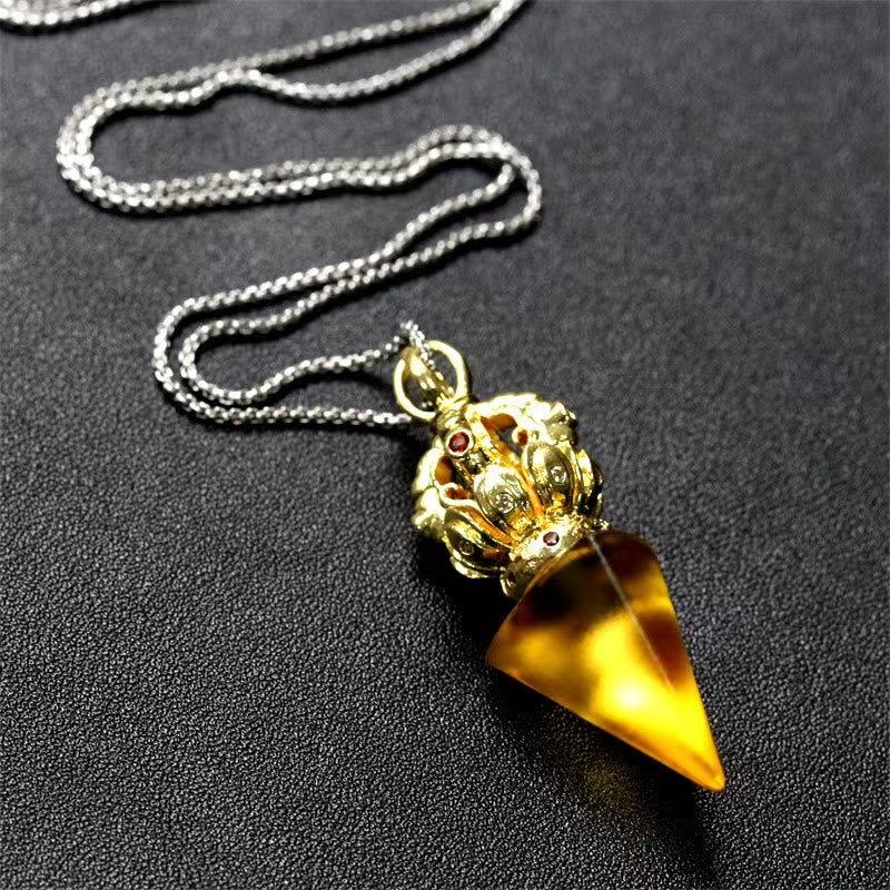 Nimara Ritual Tibetan Dorje Vajra 4 Prong Lotus Liuli Crystal Strength Necklace Pendant