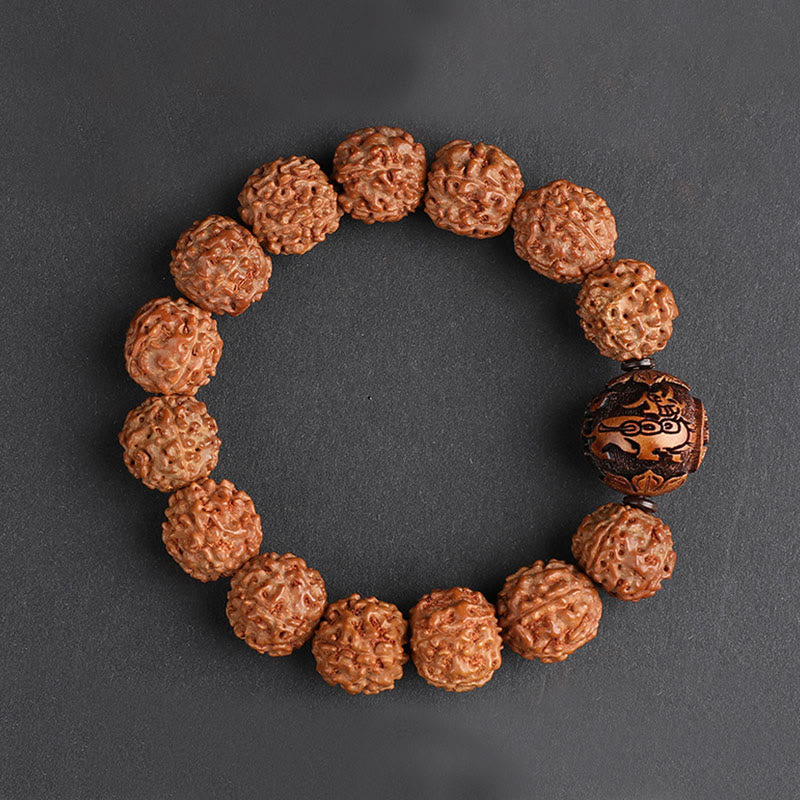 Nimara Ritual Tibet Rudraksha Bodhi Seed PiXiu Copper Coin Wealth Luck Bracelet