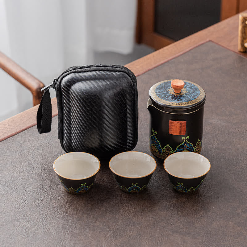Nimara Ritual Flower Chinese Gongfu Ceramic Teapot Portable Outdoor Travel Tea Set Bag
