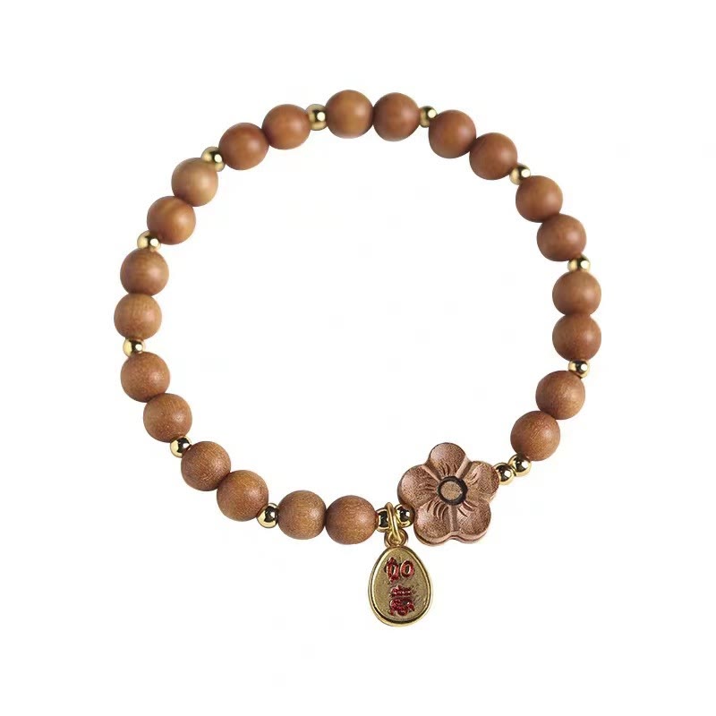 Nimara Ritual Natural Sandalwood Peach Blossom Small Leaf Red Sandalwood Ruyi Charm Protection Bracelet