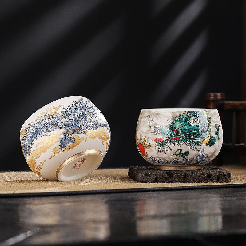 Nimara Ritual Dragon Cicada Bamboo Deer Crane Lotus Plum Flower Ceramic Teacup Kung Fu Tea Cup Bowl 185ml