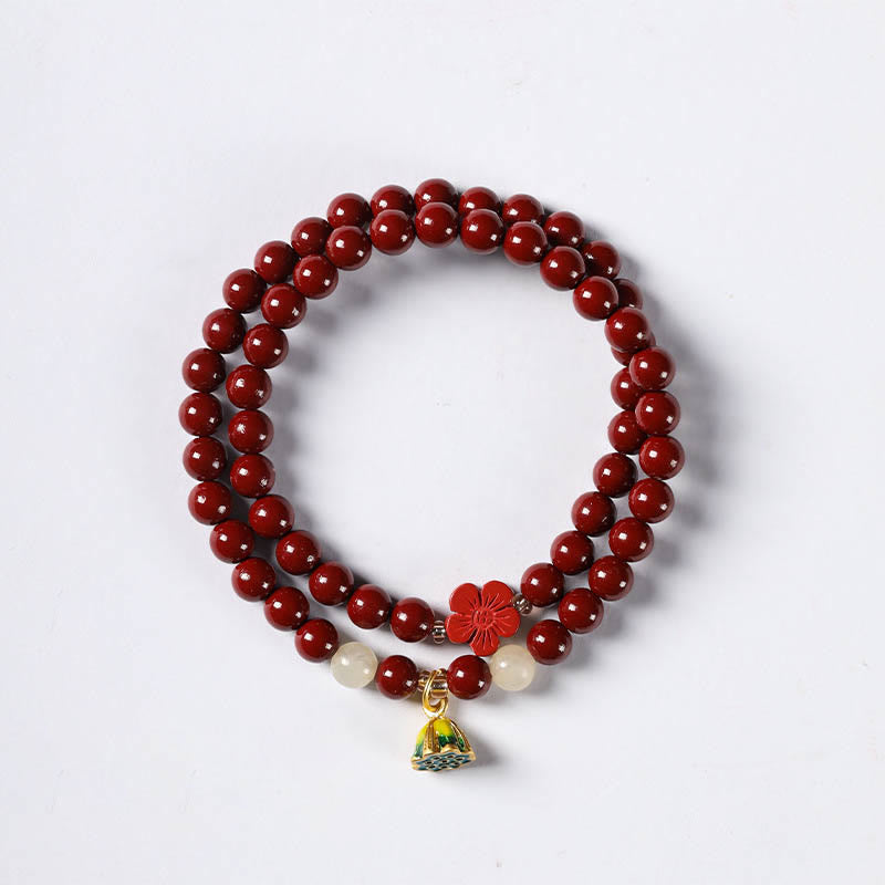 Nimara Ritual Cinnabar Lotus Charm Double Wrap Blessing Bracelet