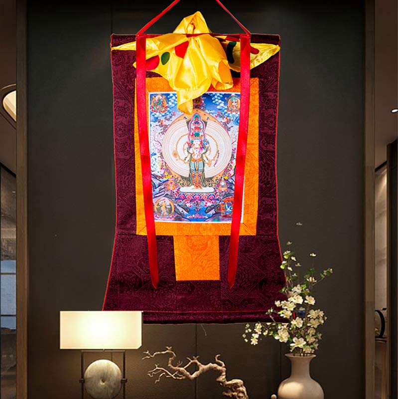 Nimara Ritual Tibetan Thousand-handed Avalokitesvara Framed Thangka Blessing Decoration