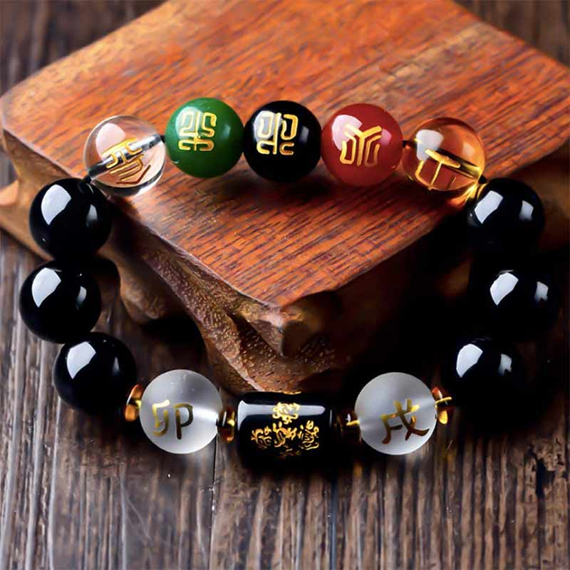 Nimara Ritual Chinese Zodiac Feng Shui Obsidian Five-Element Wealth Porsperity Bracelet