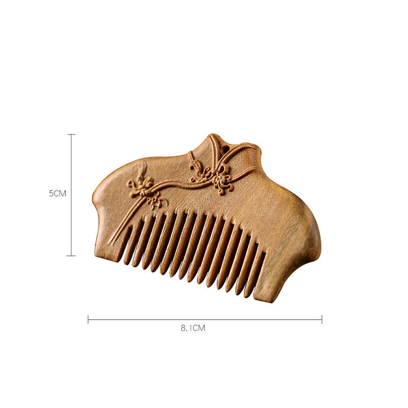 Nimara Ritual Green Sandalwood Flower Pattern Engraved Soothing Comb