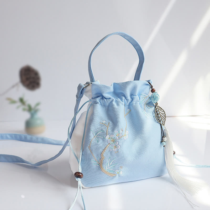 Nimara Ritual Handmade Embroidered Flowers Canvas Tote Shoulder Bag Handbag