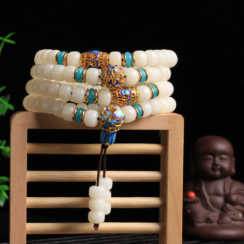 Nimara Ritual Natural White Bodhi Seed Mala 108 Beads Wealth Bracelet