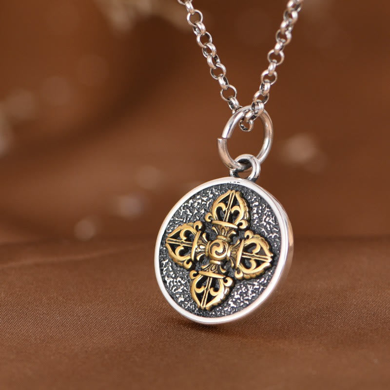 Nimara Ritual 925 Sterling Silver Double Dorje Vajra Blessing Necklace Pendant