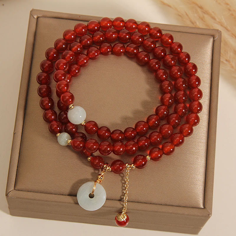 Nimara Ritual Natural Red Agate Jade Peace Buckle Calm Triple Wrap Bracelet