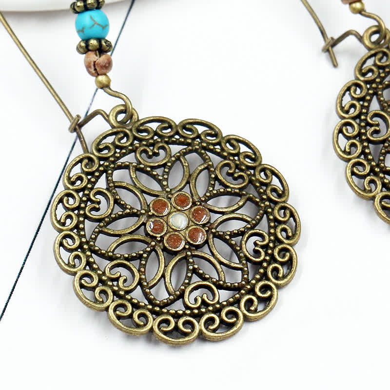 Nimara Ritual Round Flower Design Luck Dangle Drop Earrings
