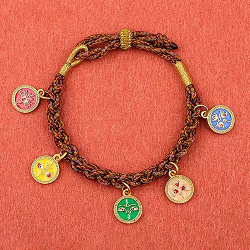 Nimara Ritual Tibetan Five God Of Wealth Thangka Luck Braid String Bracelet