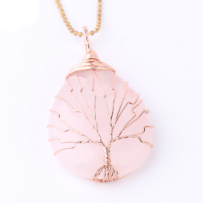 Nimara Ritual Natural Quartz Crystal Tree Of Life Healing Energy Necklace Pendant