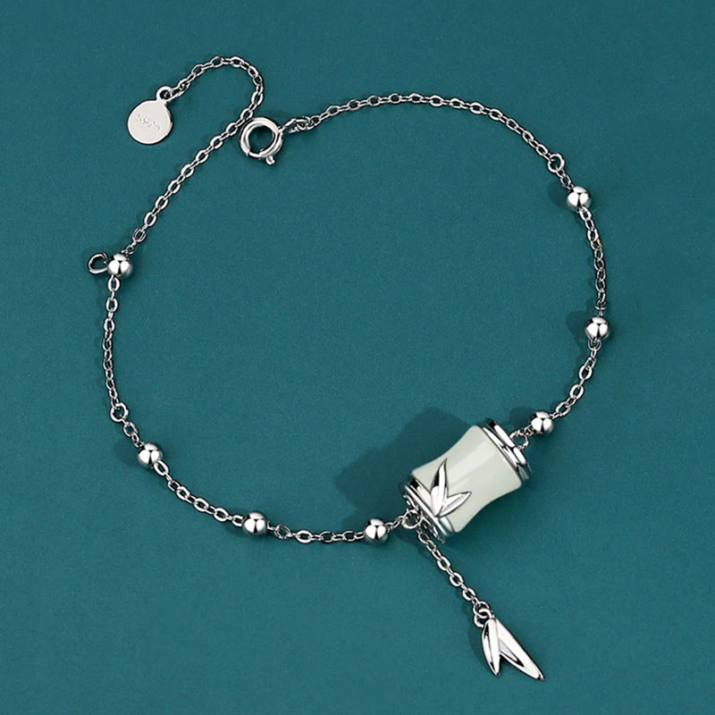 Nimara Ritual 925 Sterling Silver 22K Gold Hetian White Jade Bamboo Leaf Luck Necklace Pendant Bracelet