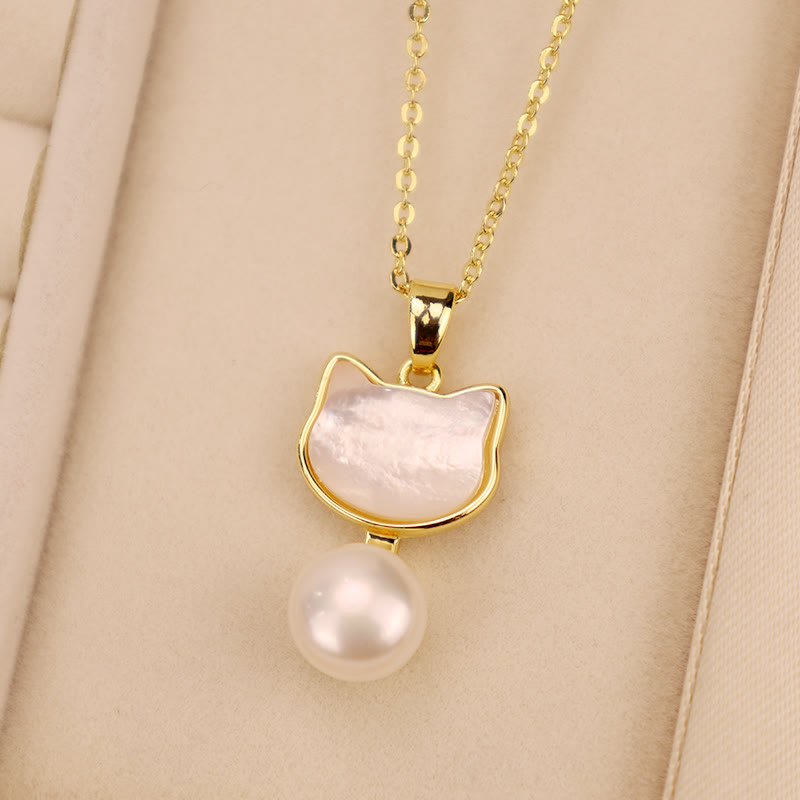Nimara Ritual Natural Pearl Copper Cat Healing Necklace Pendant Earrings