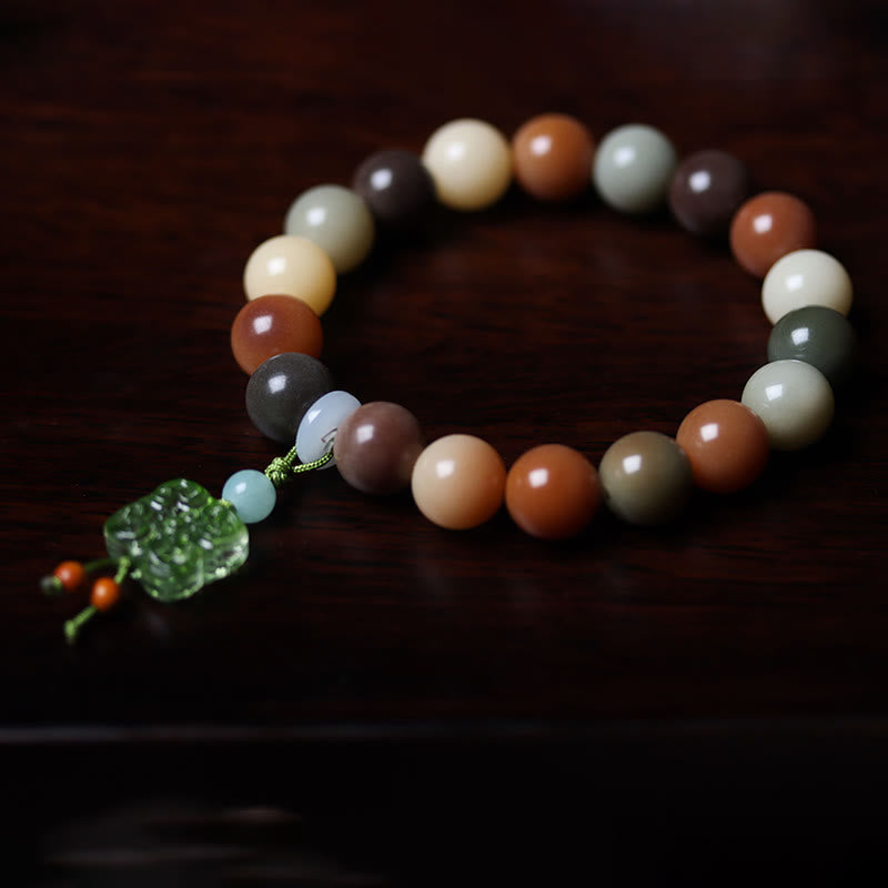 Nimara Ritual Natural Multicolored Gradient Bodhi Seed Liuli Glass Charm Peace Bracelet