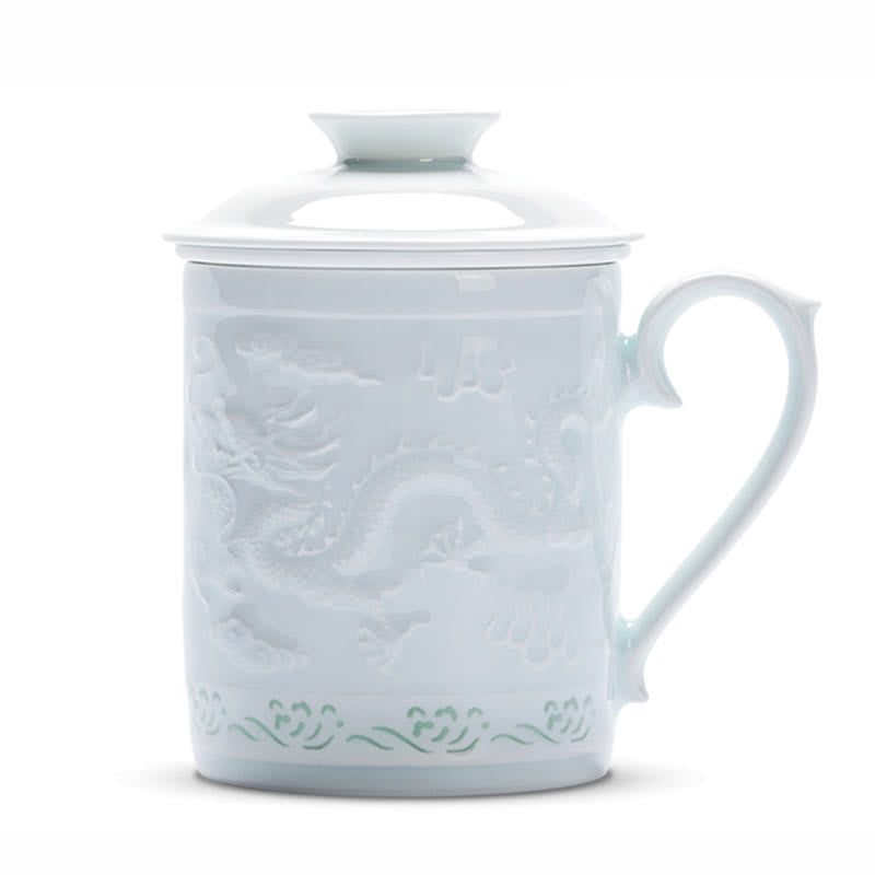 Nimara Ritual Jingdezhen Linglong Porcelain Auspicious Dragon Phoenix Boat Smooth Sailing Ceramic Teacup Office Tea Cups 420ml