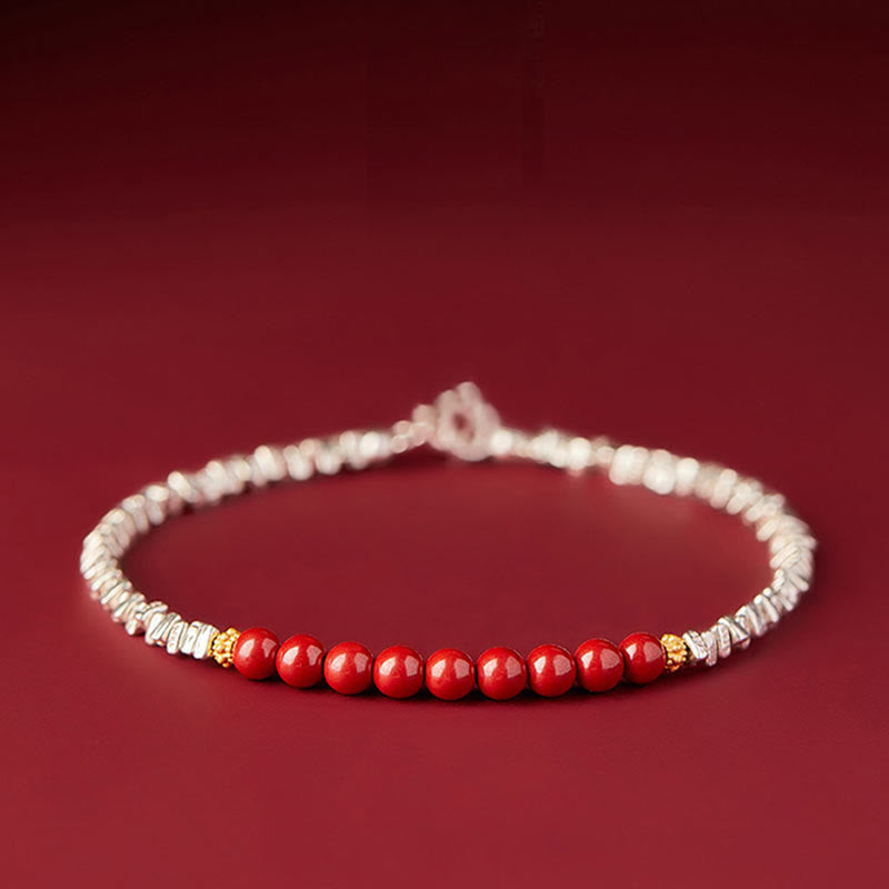 Nimara Ritual 925 Sterling Silver Cinnabar Fu Character Blessing Bracelet