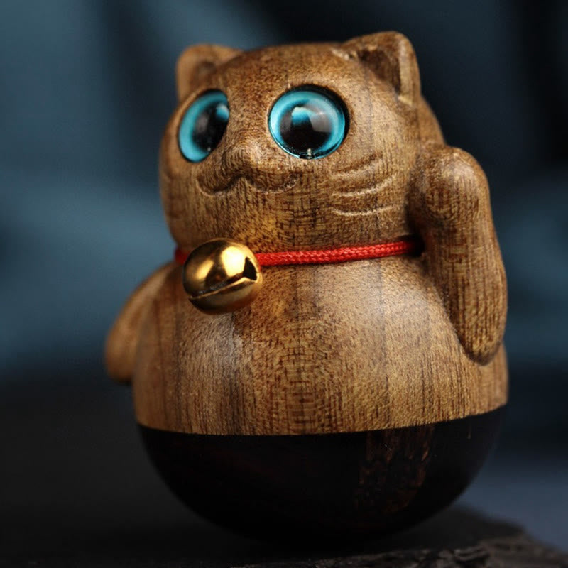Nimara Ritual Mini Lucky Cat Kitten Phoebe Zhennan Wood Blessing Decoration