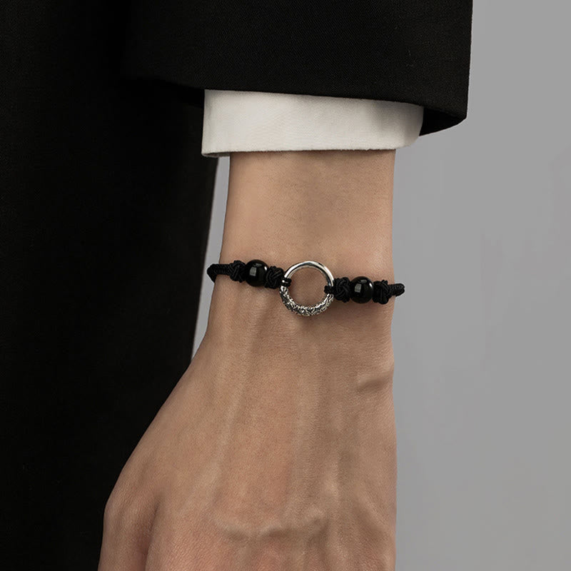 Nimara Ritual 925 Sterling Silver Black Onyx Peace Buckle Protection Bracelet