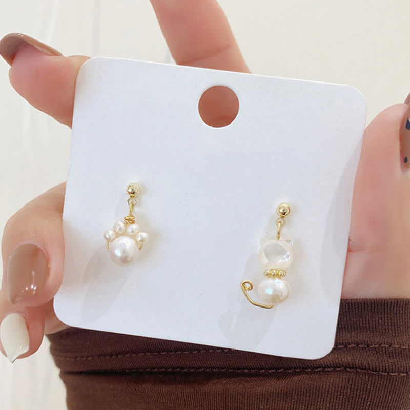 Nimara Ritual Cute Cat Paw Pearl Wisdom Stud Drop Earrings