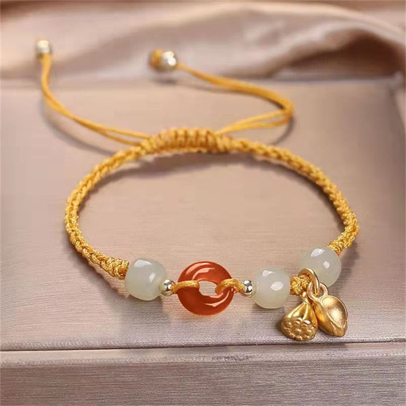 Nimara Ritual Red Agate Peace Buckle Jade Lotus Healing Braided Bracelet