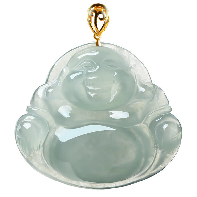 Nimara Ritual Laughing Buddha Natural Jade Abundance Titanium Steel Chain Necklace Pendant