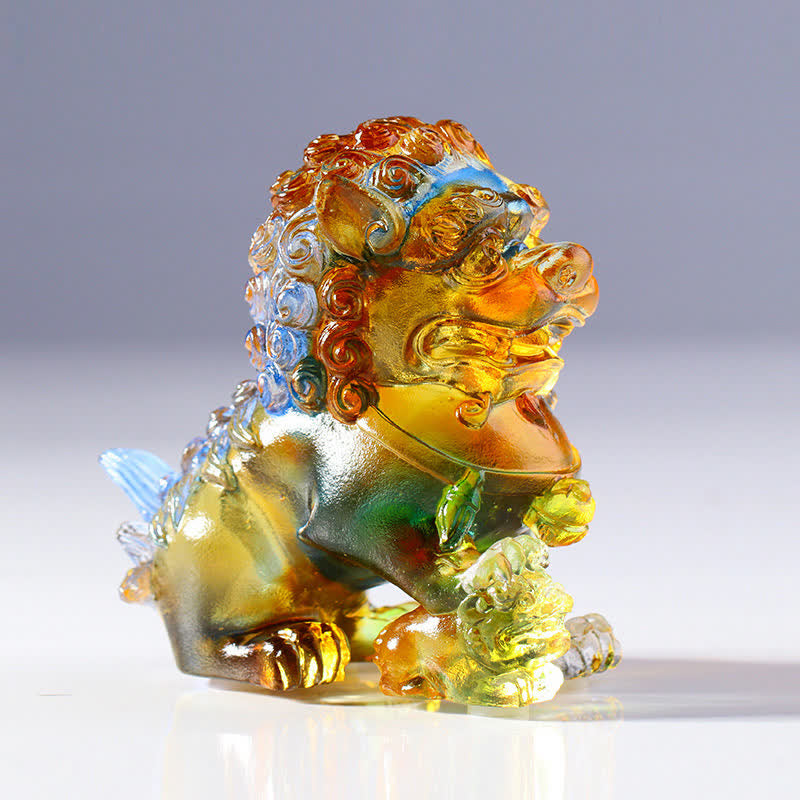Nimara Ritual Handmade Liuli Crystal Lion Art Piece Strength Home Office Decoration