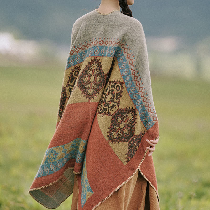 Nimara Ritual Tibetan Shawl Diamond Pattern Winter Warm Cloak Scarf