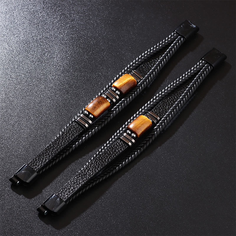Nimara Ritual Tiger Eye Power Magnetic Buckle Multilayered Leather Bracelet