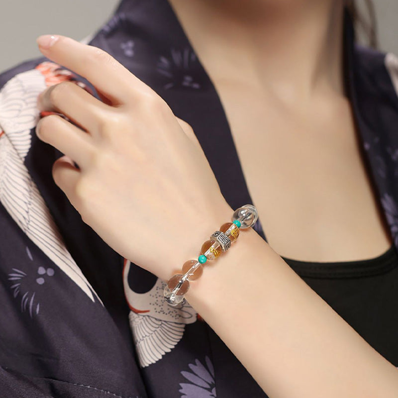Nimara Ritual 925 Sterling Silver Chinese Zodiac Natal Buddha Auspicious Groups White Crystal Hetian Jade Healing Bracelet