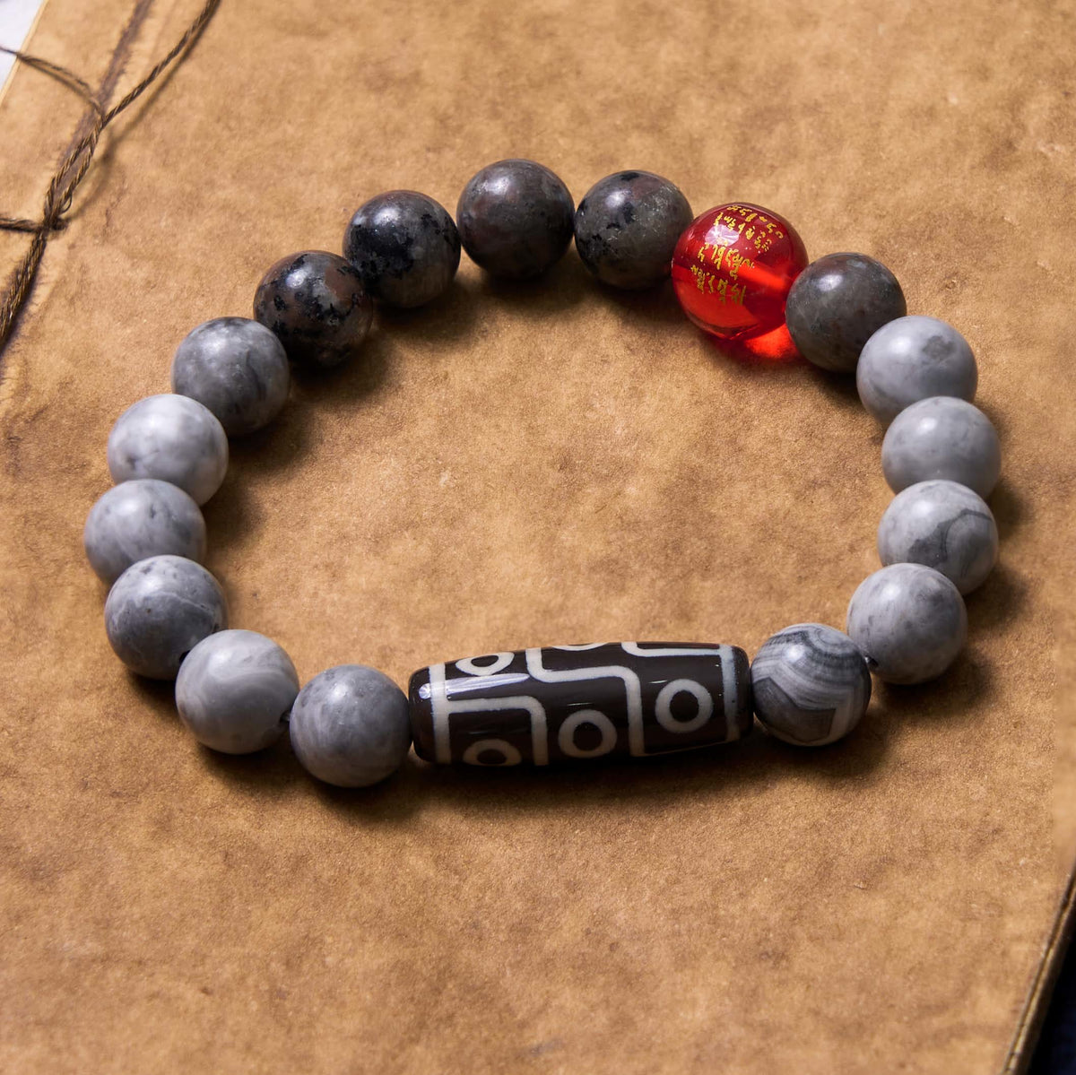 Nimara Ritual Tibetan Nine-Eye Dzi Bead Picasso Jasper Positive Bracelet