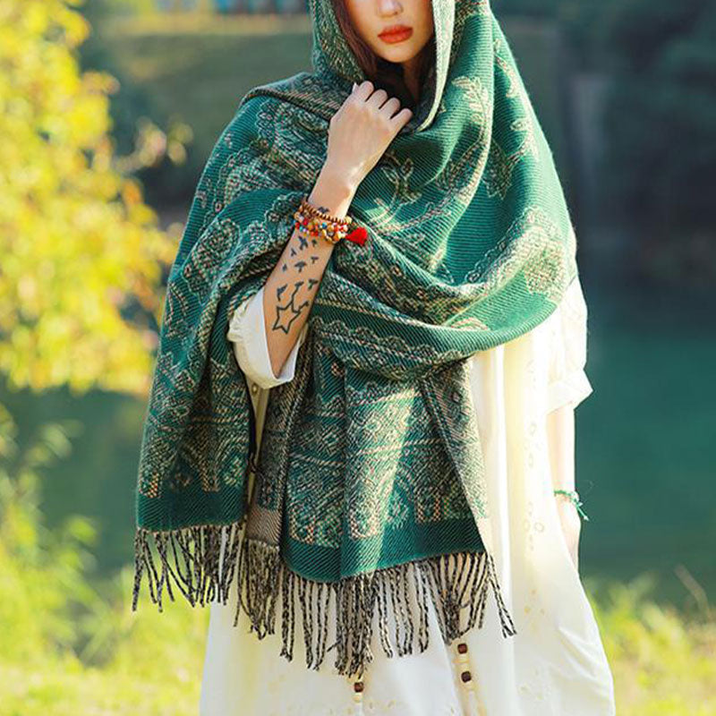 Nimara Ritual Vintage Tibetan Leaves Pattern Design Shawl Cozy Travel Scarf Wrap