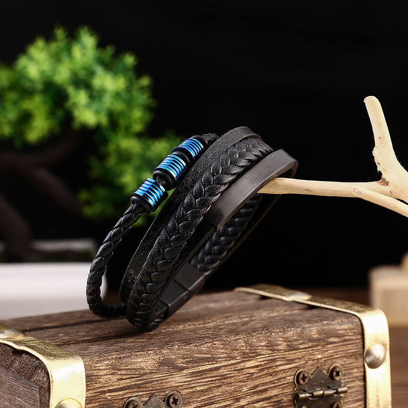 Nimara Ritual Leather Multi-Layer Titanium Steel Balance Braided Magnetic Buckle Bracelet