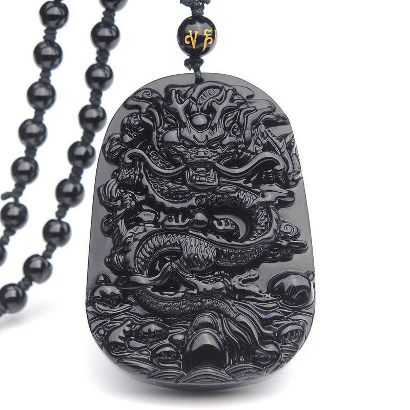 Nimara Ritual Black Obsidian Stone Dragon Fulfilment Pendant Necklace