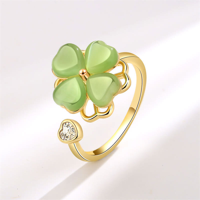 Nimara Ritual Cat's Eye Four Leaf Clover Zircon Love Rotatable Ring