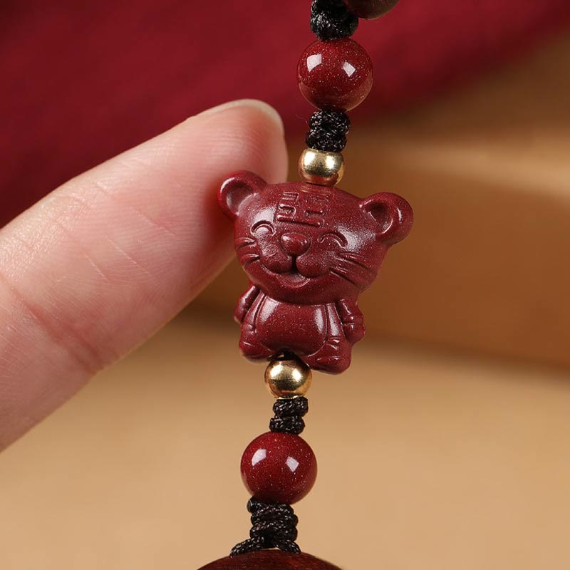 Nimara Ritual Small Leaf Red Sandalwood Buddha Cinnabar Chinese Zodiac Amulet Protection Key Chain