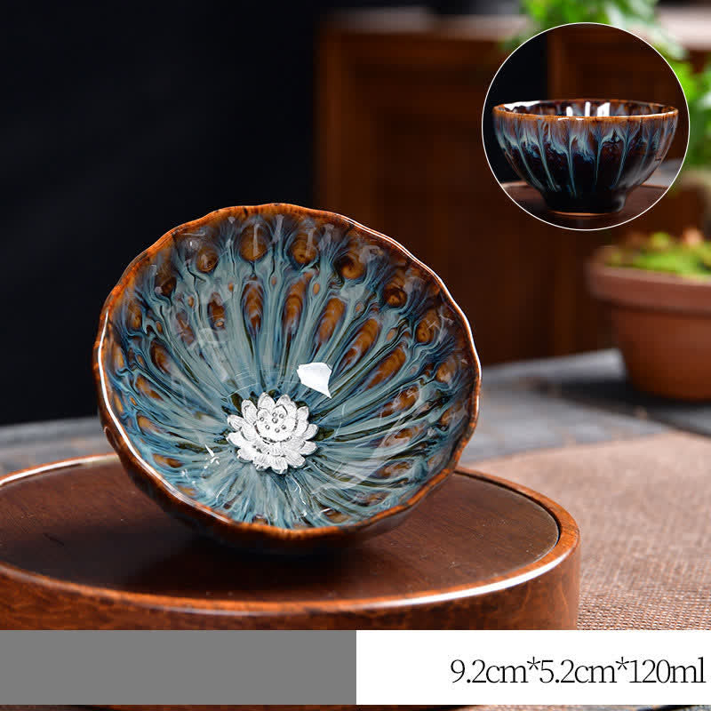 Nimara Ritual Lotus Peacock Dragon Phoenix Koi Fish Ceramic Teacup Inlaid Tea Cups 120ml