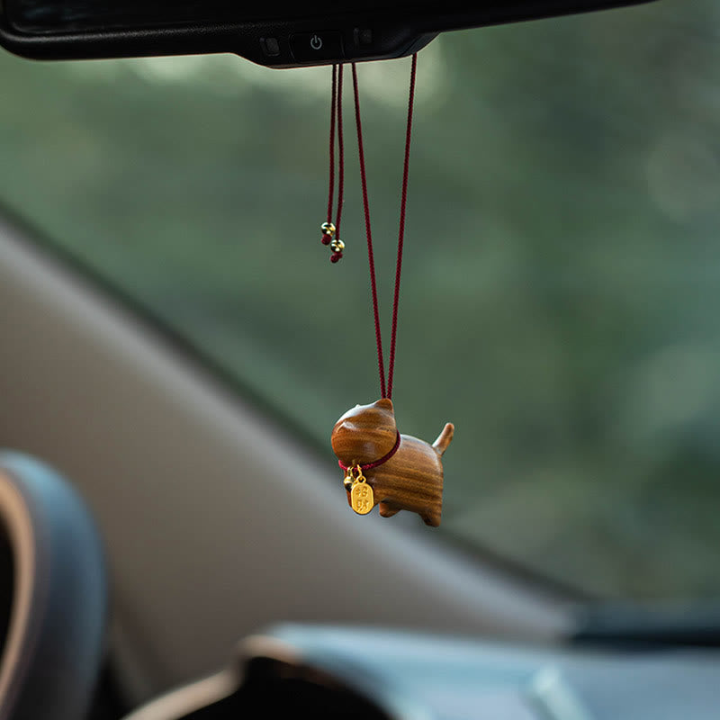 Nimara Ritual Ebony Wood Green Sandalwood Lucky Cat Fu Character Lucky Fortune Bell Balance Car Hanging Decoration