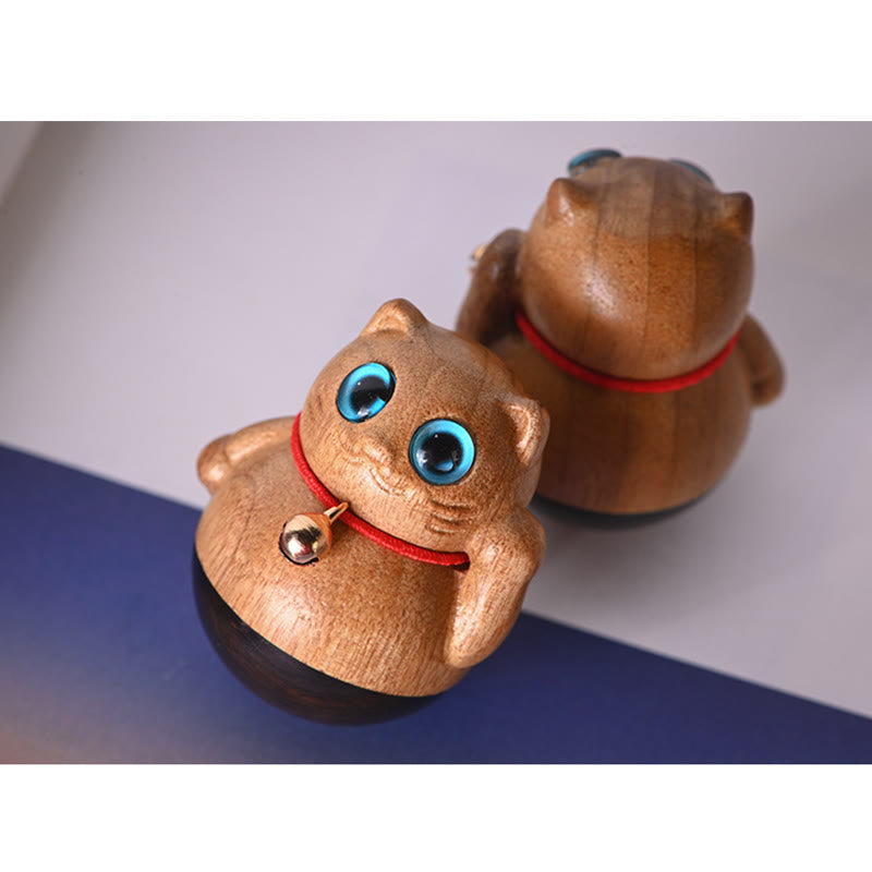 Nimara Ritual Mini Lucky Cat Kitten Phoebe Zhennan Wood Blessing Decoration