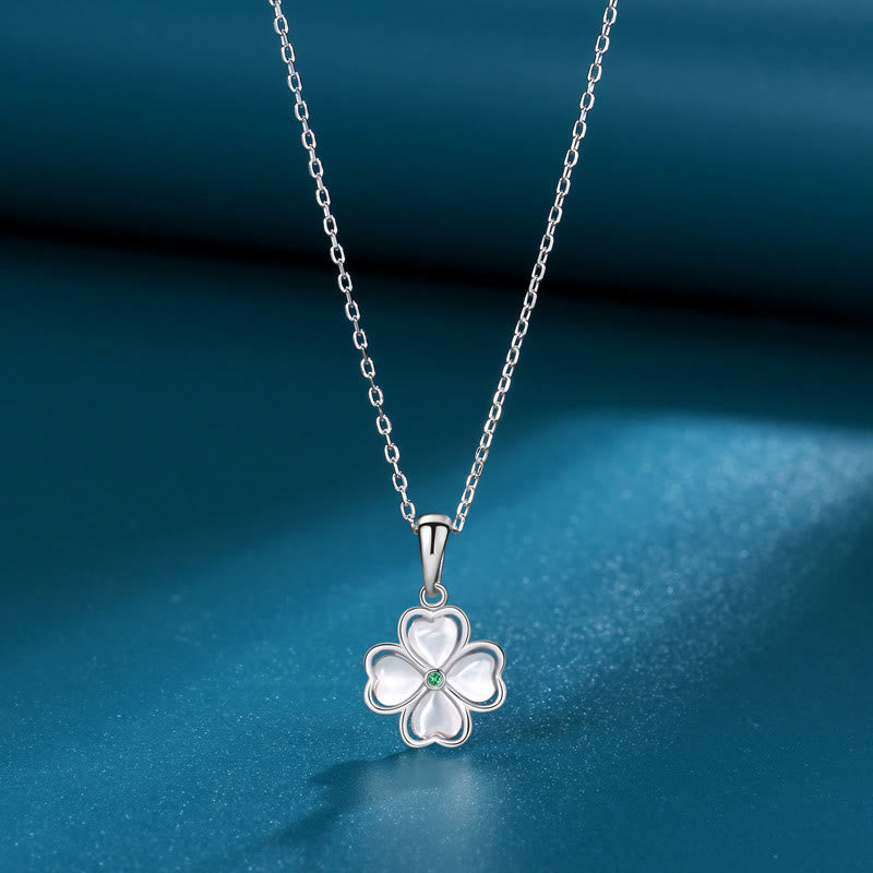 Nimara Ritual 925 Sterling Silver Four Leaf Clover Chrysoberyl Cat Eye Love Necklace Pendant