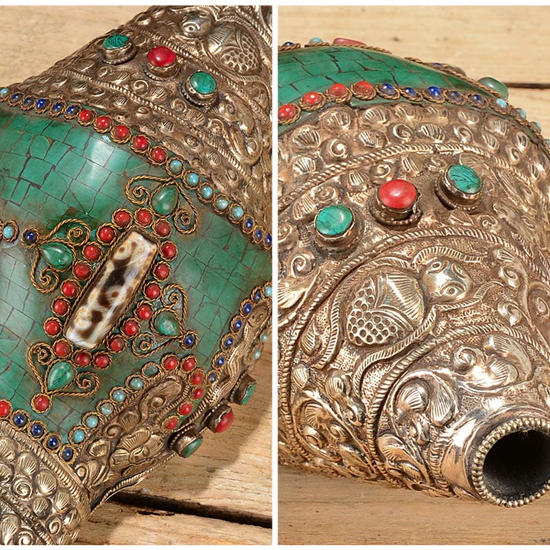 Nimara Ritual Tibetan Handmade Engraved Shankha Double Dorje Buddha Conch Shell Wealth Positive Decoration