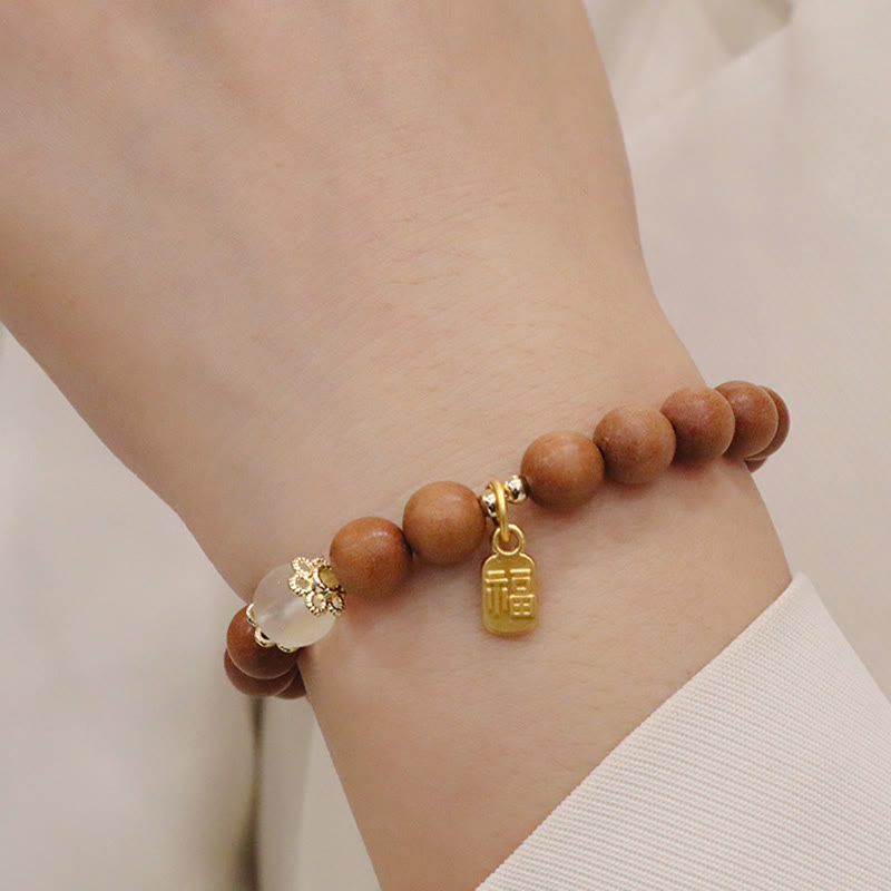 Nimara Ritual Sandalwood Cat's Eye Fu Character Charm Protection Bracelet